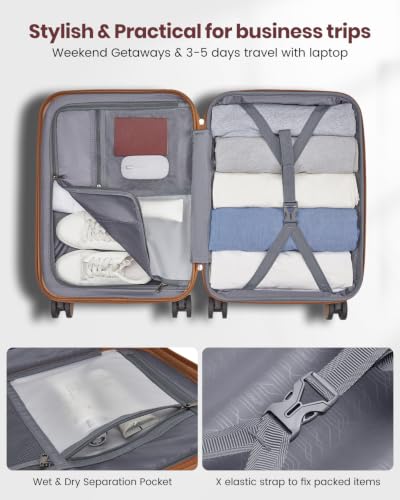 Kono Carry On luggage Airline Approved 20 Inch - color: Apricot Burgundy, size: Carry-on 20-inch