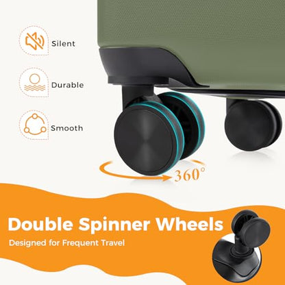 NEWBULIG 20 Inch Carry On Luggage, Suitcase with Spinner Wheels - color: Green, size: 20 Inch