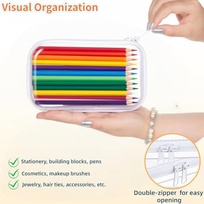 Thickened Clear Hard Shell Zipper Case,Professional-Grade Plastic Clear Zipper Pencil Case, Toiletry Pouch, Travel Organizer, Cosmetic Bag, Toy Storage Bins (2PCS-S) - color: 2PCS-S