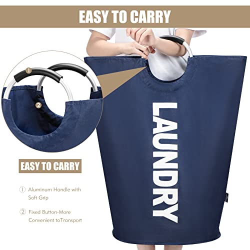 DOKEHOM 90L Large Laundry Basket Bag, Collapsible Tall Hamper, Dark Blue - color: Dark Blue, size: 90L