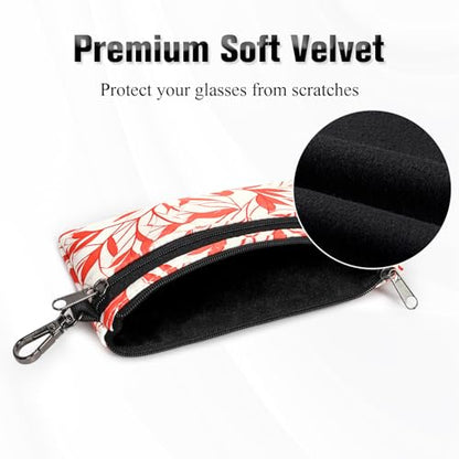 Double Glasses Case Soft Zipper for 2 Pairs - color: Orange Twig