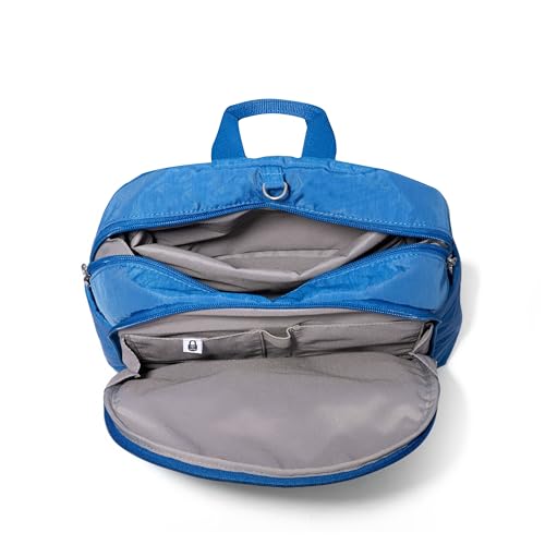 Securtex Anti-Theft Getaway Backpack - 9.4"x13"x5" Travel Safe Bag w/Locking Zippers, Slash-Resistant, RFID - color: Lapis