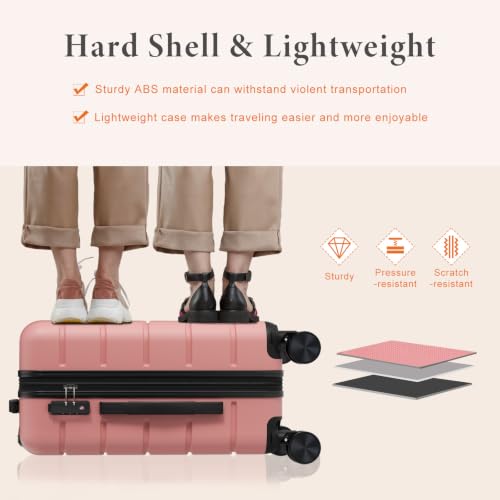 Sweetcrispy 20 Inch Carry on Luggage, Hard Shell Suitcase, Pink - color: Pink, size: 20 Inch