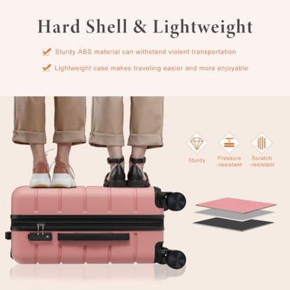 Sweetcrispy 3 Piece Expandable Luggage Set, Hard Shell Suitcase, Pink - color: Pink, size: 3-PCS Set (20/24/28 Inch)