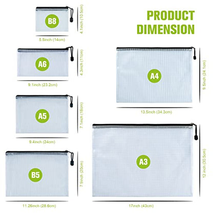 12PCS Mesh Zipper Pouch Bags: Black Clear Zipper Pouches for Classroom - size: Multi-Size (A3, A4, A5, B5, A6, B8) - Black