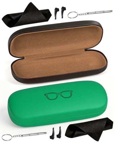 RayLove Glasses Case, 2 Pack Hard Eyeglass Case with Cleaning Cloth, Glasses Case Hard Shell Fits Most Sunglasses Eyeglasses - color: Black Green