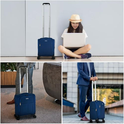 HanTrip 16 Inch Underseat Small Carry On Luggage with Spinner Wheels, Blue - color: Blue