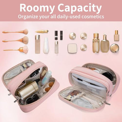 Large Makeup Bag for Women, PU Toiletry Bag with Compartment (Pink) - color: Pink