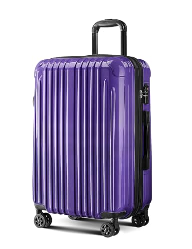 Expandable Checked Luggage Suitcase with Wheels - color: Midnight Violet, size: M(24 In)