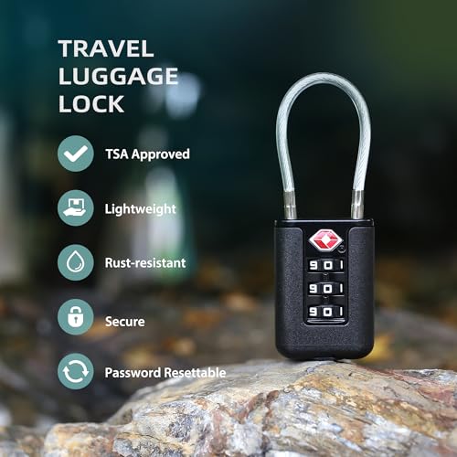 Luggage Locks TSA Approved 2 Pack, Small Padlock Combination, TSA Locks for Luggage, Cabel Combo Padlock with Code, for Suitcase, Backpack Zipper, Locker, Gun Case, Ammo Can (Black+Blue) - color: Black+Blue