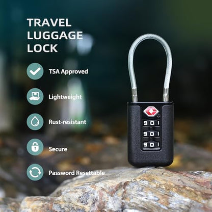 Luggage Locks TSA Approved 2 Pack, Small Padlock Combination, TSA Locks for Luggage, Cabel Combo Padlock with Code, for Suitcase, Backpack Zipper, Locker, Gun Case, Ammo Can (Black+Blue) - color: Black+Blue