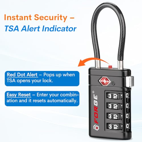 Forge Open Alert TSA Approved Luggage Locks, 4 Digit Combination TSA Travel Locks with TSA008, Zinc Alloy Body for Luggage, Suitcase, Backpack, and More. Black 2 Locks. - color: Black 2 PK