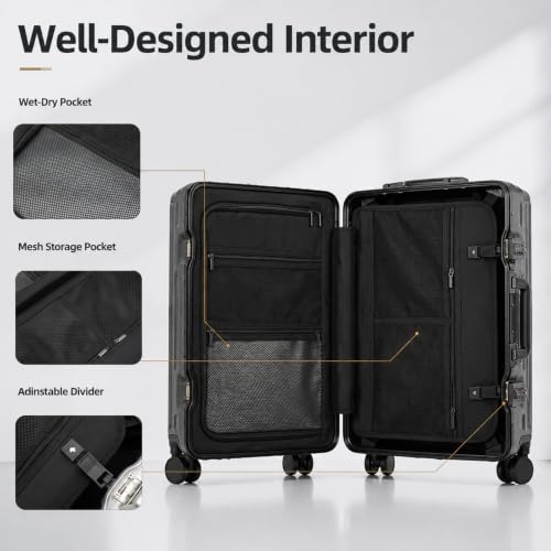 20" Aluminum Frame Carry-On with Front Pocket & USB Port - color: Gray