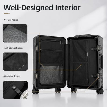 20" Aluminum Frame Carry-On with Front Pocket & USB Port - color: Gray