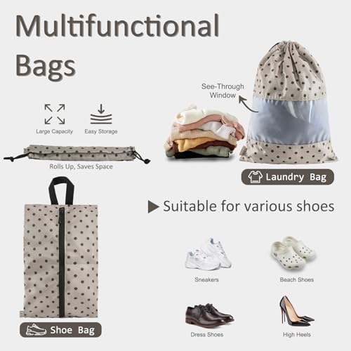 U+U 5 Set Packing Cubes, Travel Organizers with Shoe Bag (Brown Polka Dot) - color: Brown Polka Dot