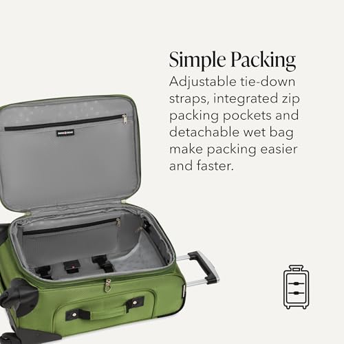 SwissGear Sion Softside Expandable Spinner Luggage Durable Lightweight Travel Suitcase, Evergreen, 2-Piece Set (Carry-On/Large) - color: Evergreen, size: 2-Piece Set (Carry-On/Large)