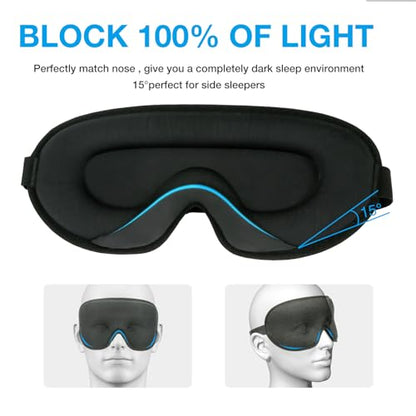 LYSIAN 3D Blackout Sleep Mask for Side Sleepers, 5 Pairs Ear Plugs, Black - color: Black