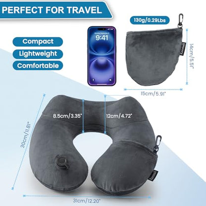 Keemall Inflatable Neck & Shoulder Travel Pillow for Airplane Naps - color: Black Gray, size: Medium