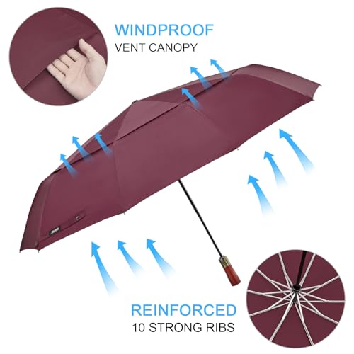 G4Free 54 Inch Large Windproof Golf Umbrella Compact Umbrellas for Rain - color: Burgendy