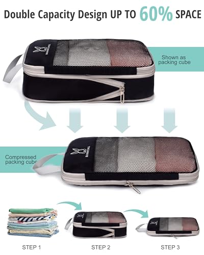 6/8 Set Space Saving Compression Packing Cubes Lightweight Packing Cube - color: Black, size: 6 Pcs(XL,L,M*2,S,laundry bag)