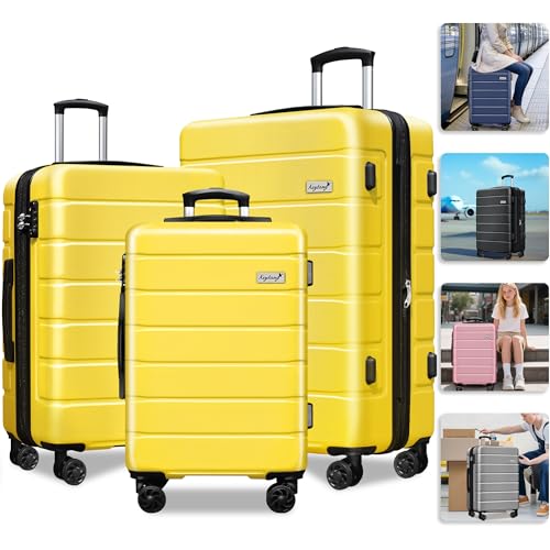 KEYTANG Explorer Lightweight Hardshell 20% Expandable 3-Piece Luggage Set with TSA Lock, Double Spinner Wheels, and Carry-On Suitcase,Yellow - color: Yellow, size: 001-3PCS