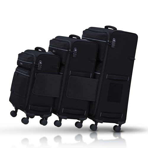 TACH LITE Samba Softside 3 Piece Luggage Set 20/24/28 Inch | Connectable Suitcases with Spinner Wheels Lightweight Travel Suitcase with Wheels Carry On & Checked Bags | Soft Sided Luggage Set (Black) - color: Black, size: 3-Piece Set