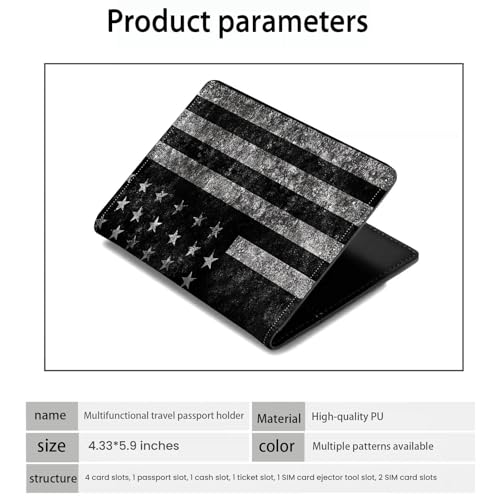 Passport Holder Wallet Cover Case,RFID Blocking Passport Cover,Large Capacity Travel Wallet with Multi Card Slots (Black and White American Flag) - color: Black and White American Flag