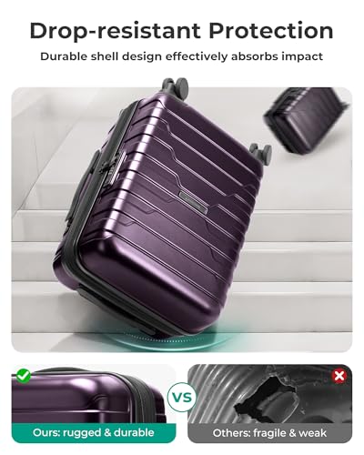 BAGSMART Carry-On Luggage 20" Expandable Spinner 22x14x9,Purple - color: Purple