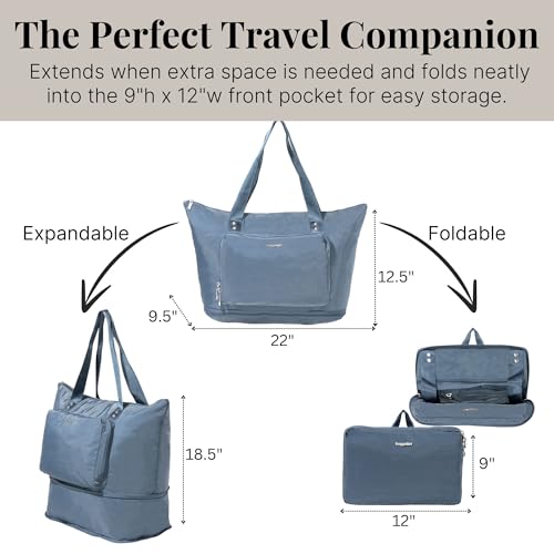 Baggallini Carryall Expandable Lightweight Travel Tote 22" Packable Folding Compact Nylon Washable Weekender w/Luggage Sleeve - color: Mist