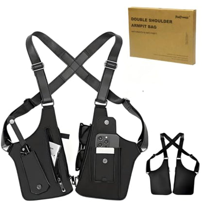 Concealed Anti-Theft Leather Double Shoulder Underarm Armpit Shoulder Bag - color: Black