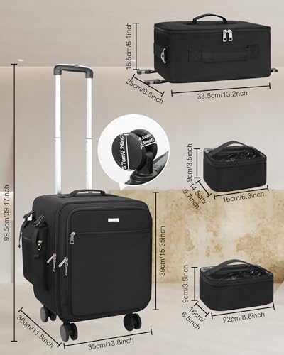 Relavel Rolling Makeup Case Professional Makeup Train Case, Rolling Makeup Kit Bag Makeup Artist Travel Bag with Wheels, Portable Travel Beauty Trolley Case for Cosmetology Storage(Black) - color: Black with 8 Mini Bags