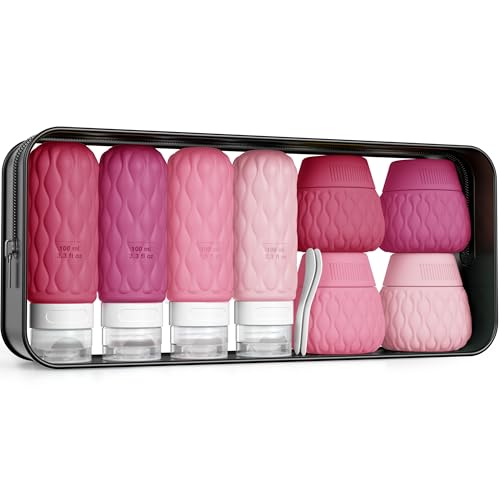 Travel Bottles for Toiletries Silicone Travel Size Containers 3.4oz 1.7oz - color: Berry Gradient