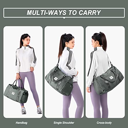 Weekender Gym Duffel Bags for Women Olive Green with Toiletry Bag - color: Olive Green