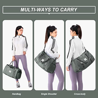 Weekender Gym Duffel Bags for Women Olive Green with Toiletry Bag - color: Olive Green