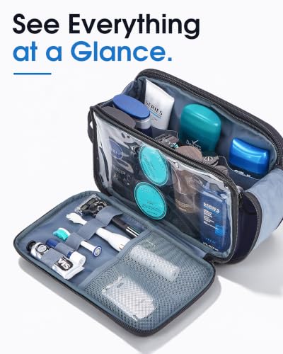 ZEEMO Travel Toiletry Bag for Men, Full Open Dopp Kit with Dual Compartment - color: Blue, size: Medium