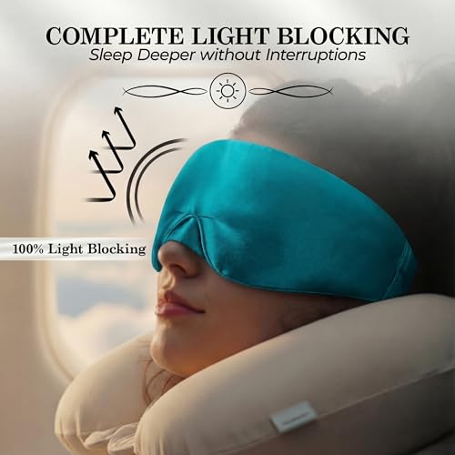 SLEEP SANCTUARY 100% Pure Mulberry Silk Sleep Mask - 22 Momme Light Blocking Hook & Loop Silk Eye Mask for Sleeping - Secure Fit for Side Sleepers, Women & Men - Cloud Soft (Peacock Blue) - color: Peacock Blue