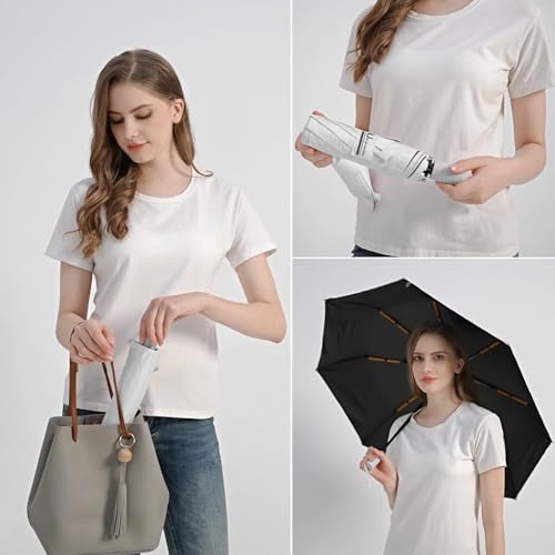 BAODINI Small UV Protection Travel Umbrella Compact for Rain and Sun UPF 50+ Windproof Portable 42 inch Umbrella for Women and Men - color: D-1-White