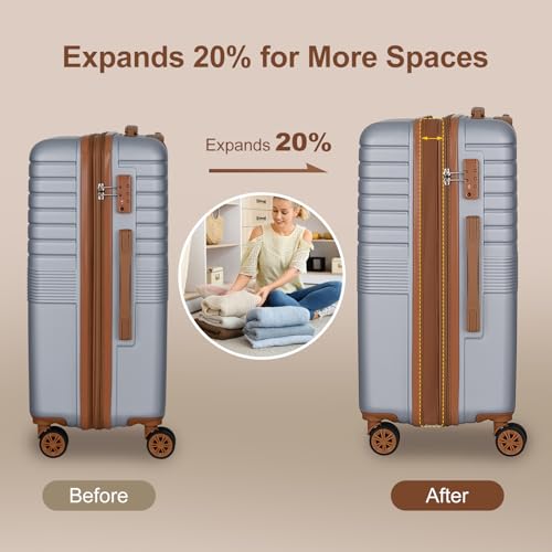 Romswi 3-Piece Set Expandable Luggage Set 20/24/28 Inch, PC+ABS Hardshell Suitcases with YKK, Durable Lightweight Suitcase Set with TSA Lock & Dual Spinner Wheels, Silver - color: Silver