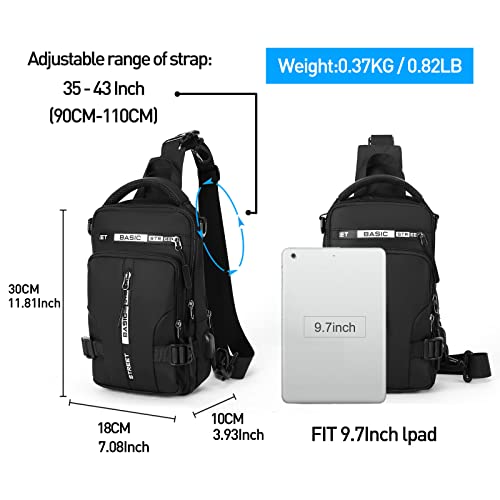 SEAFEW Sling Bag for Men Women, Crossbody Chest Backpack Motorcycle Bag - color: Black-small
