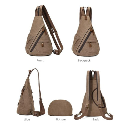 KL928 Canvas Sling Bag - Small Crossbody Backpack Shoulder Casual Daypack Rucksack for Men Women(Large Version,Brown) - color: Canvas-brown