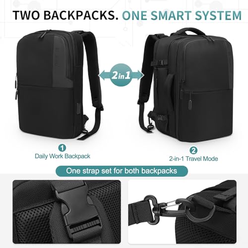 35L Expandable 2 in 1 Travel Backpack for 16 Inch Laptop Black - color: Black