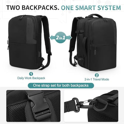 35L Expandable 2 in 1 Travel Backpack for 16 Inch Laptop Black - color: Black
