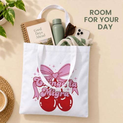 Funny Canvas Tote Bag, Reusable Playful Shoulder Bag, Whimsical Carryall for Shopping Commute Beach - color: Cherry