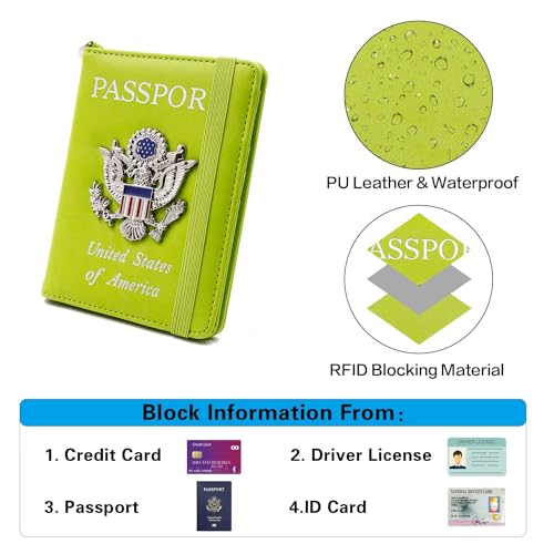 Passport Holder for Travel,Passport Cover Case with RFID - color: grass -green