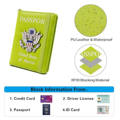 Passport Holder for Travel,Passport Cover Case with RFID - color: grass -green