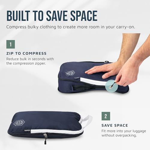 TRIPPED Travel Gear Compression Packing Cubes for Carry-On Travel 6-Pack - color: Nautical Navy (Navy Blue and White), size: 6 Piece