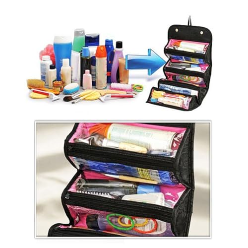 Foldable Hanging Cosmetic Organizer Bag with Multiple Pockets-Travel Toiletry Storage for Makeup, Jewelry, Accessories(Portable & Compact)