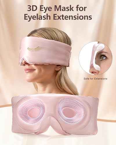 BeeVines Luxury Pure 100% Silk Sleep Mask for Women, 3D Countourd Eye Mask - color: 01 Pink