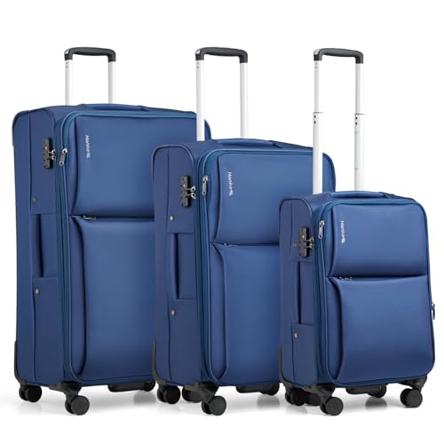 Hanke Softside 확장 가능한 수하물 40.6cm(16/20/24/28인치) 여행용 수하물 수하물 수하물 바퀴 포함 TSA 수하물 대형 여행 가방, 블루. - color: 블루., size: 3 Pc Set(20/24/28)