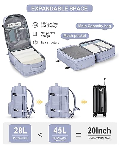 WONHOX Large Travel Laptop Backpack Expandable Flight Approved Backpack Carry on Backpack for Women Men Waterproof 17inch Laptop Daypack Hiking Work Backpack with Shoe Compartment Taro Purple - color: A10-taropurple
